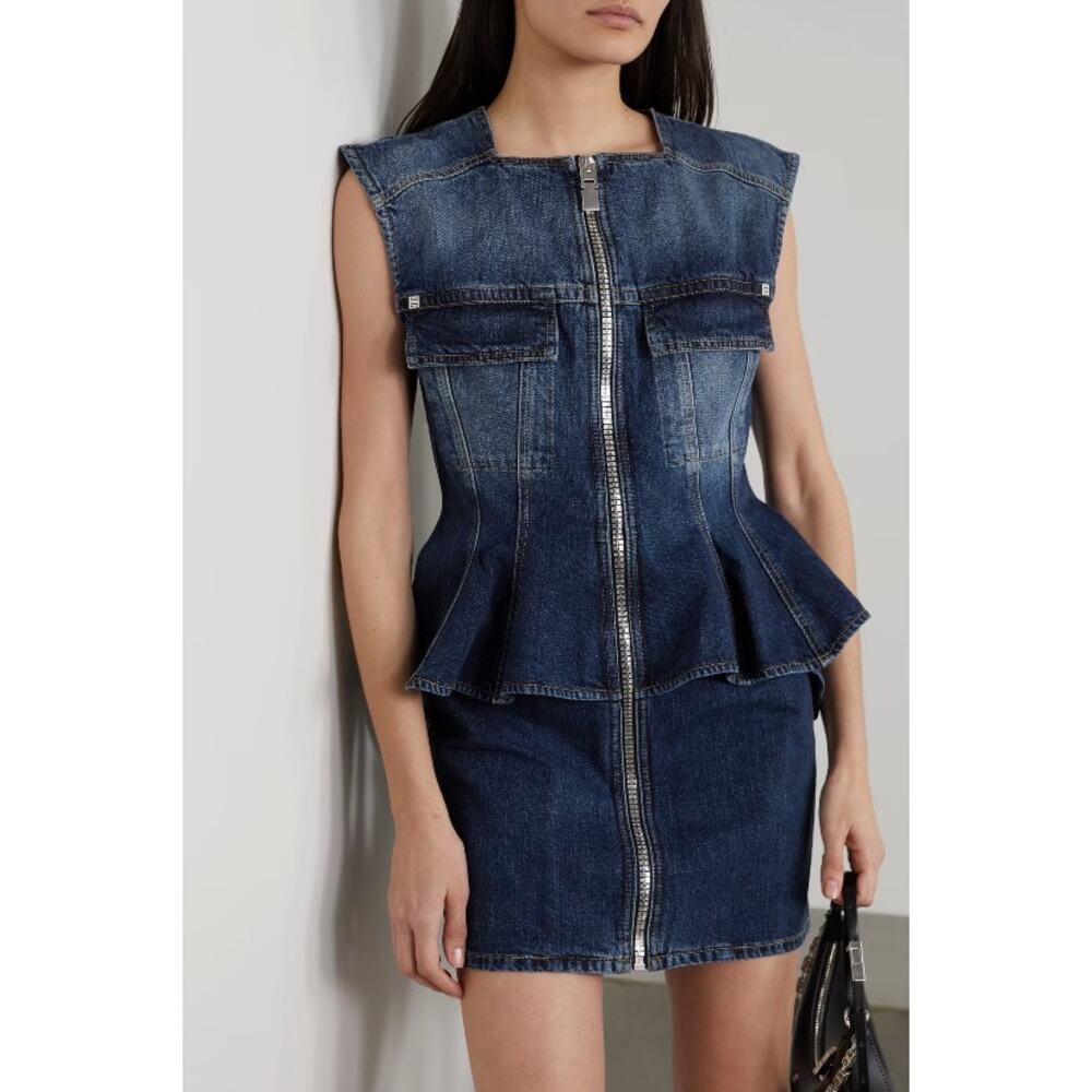 GIVENCHY Denim Peplum Mini Dress Size 36 |  4 XS Sleeveless Zip Front